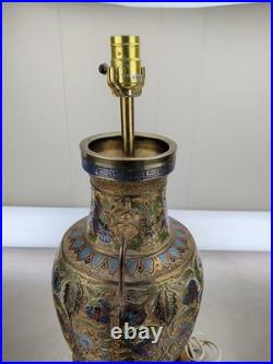 Vintage Chinese Porcelain Enamel Bronze Cloisonne Champleve Vase Table Lamp