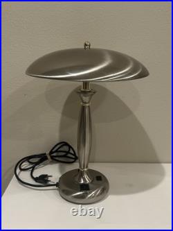Vintage Chrome Atomic Table Desk Lamp Flying Saucer UFO Shade Mid Century Style