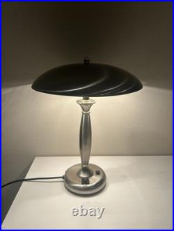 Vintage Chrome Atomic Table Desk Lamp Flying Saucer UFO Shade Mid Century Style