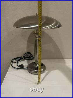 Vintage Chrome Atomic Table Desk Lamp Flying Saucer UFO Shade Mid Century Style