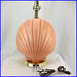 Vintage Clam Shell Table Lamp Reverse Painted Peach Glass 1980s 1990s Art Deco