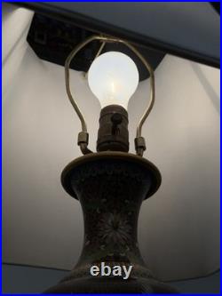 Vintage Cloisonné Enamel Table Lamp Bird & Floral Black Vase Base Hong Kong 23