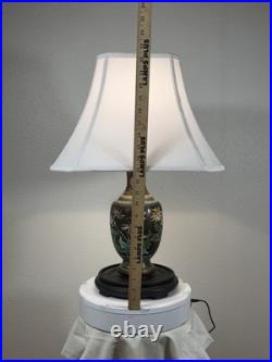 Vintage Cloisonné Enamel Table Lamp Bird & Floral Black Vase Base Hong Kong 23