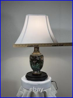 Vintage Cloisonné Enamel Table Lamp Bird & Floral Black Vase Base Hong Kong 23