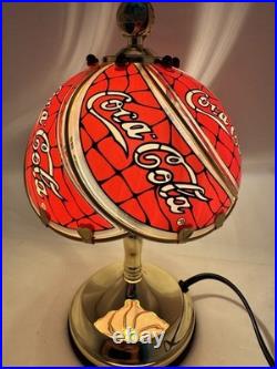 Vintage Coca Cola Tiffany Style Glass Shade Touch Table Lamp Retro 1999 Gorgeous