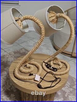 Vintage Coiled Rope Audoux Minet-style MCM Table Lamp set