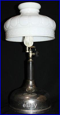 Vintage Coleman Quick-Lite Gas Lantern Camping Table Lamp Milk Glass Shade (H0)