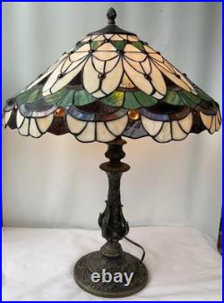Vintage Colorful Tiffany Style Stained Glass Table Lamp 26X21 Tested