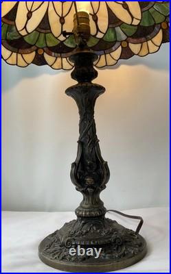 Vintage Colorful Tiffany Style Stained Glass Table Lamp 26X21 Tested