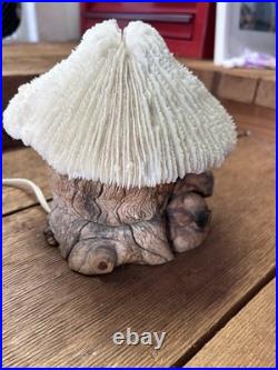 Vintage Coral And Wood 1960's Lamp