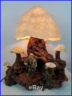Vintage Coral Magic Mushroom Wizard Lamp Drift Wood Touch Sensor 80s Owl Groovy