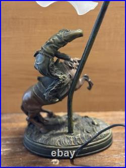 Vintage Cowboy Rodeo Bronze Table Lamp Western Decor Approx 17 inches tall
