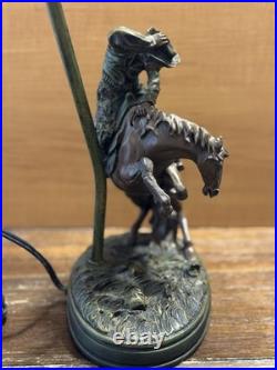 Vintage Cowboy Rodeo Bronze Table Lamp Western Decor Approx 17 inches tall