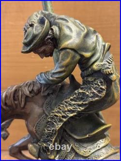 Vintage Cowboy Rodeo Bronze Table Lamp Western Decor Approx 17 inches tall