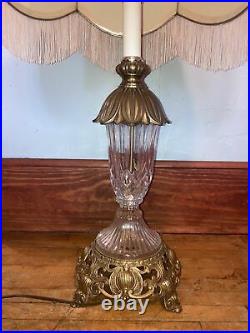 Vintage Crystal Lamp With Brass Base and Mid Section