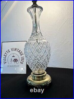 Vintage Crystal Pineapple Table Lamp Brass Base Hollywood Regency