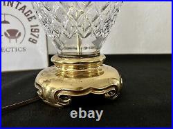 Vintage Crystal Pineapple Table Lamp Brass Base Hollywood Regency