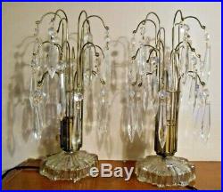 Vintage Crystal Prism Glass Waterfall Hollywood Regency Lamps