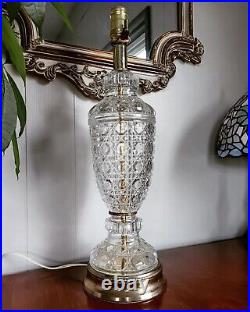Vintage Cut Crystal Glass Brass Table Lamp Hollywood Regency Mid Century 20