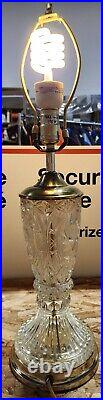 Vintage Cut Crystal Table Lamp Etched Pinwheel Urn Lamp Base 30 Height & Shade