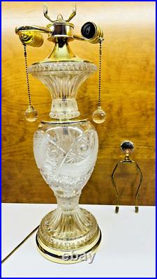 Vintage Cut Crystal Two Light Pull Chain Table Lamp 29