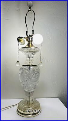 Vintage Cut Crystal Two Light Pull Chain Table Lamp 29