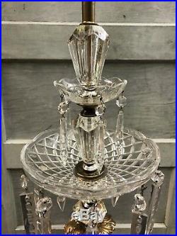 Vintage Cut Glass Crystal Lamp w Prisms Mid Century Hollywood Regency Baccarat