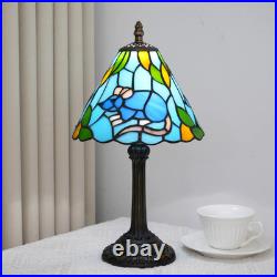 Vintage Cute Blue Mouse Stained Glass Table Lamp Tiffany Style Accent Light