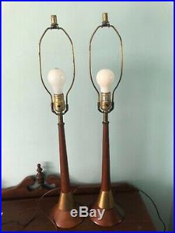 Vintage DANISH MID CENTURY MODERN Table Lamps (matching Pair) walnut teak wood