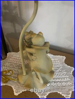 Vintage Dancing Frog Couple On Lily Pad Resin Table Lamp Original Shade 19