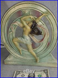 Vintage Deco dancing lady table lamp antique desk light C. S. M. Co. Chalkware