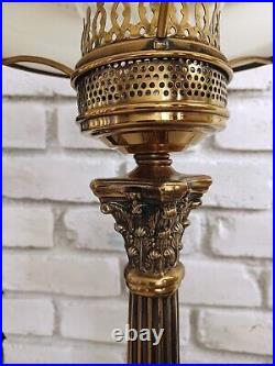 Vintage Double Glass Brass And Marble Table Lamp 28 HTF
