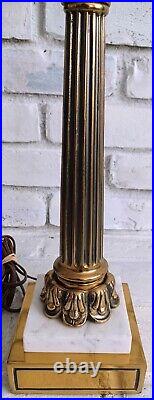 Vintage Double Glass Brass And Marble Table Lamp 28 HTF