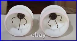 Vintage Dual Arm Brass Parlor / Table Lamp Hand Painted Floral Glass Shades