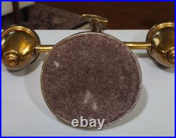 Vintage Dual Arm Brass Parlor / Table Lamp Hand Painted Floral Glass Shades