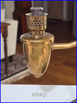 Vintage Dual Arm Brass Parlor / Table Lamp Hand Painted Floral Glass Shades