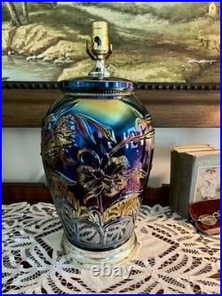 Vintage Dunbar Carnival Glass Floral Webbed Clematis 19 Table Lamp