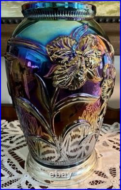 Vintage Dunbar Carnival Glass Floral Webbed Clematis 19 Table Lamp