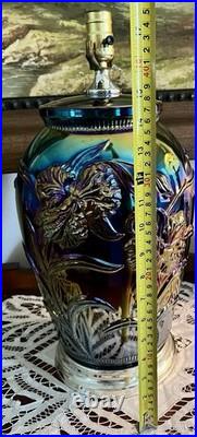 Vintage Dunbar Carnival Glass Floral Webbed Clematis 19 Table Lamp
