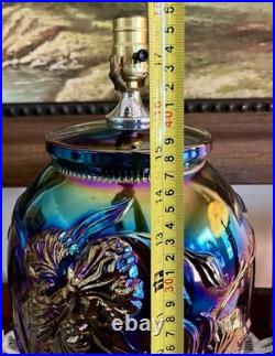 Vintage Dunbar Carnival Glass Floral Webbed Clematis 19 Table Lamp
