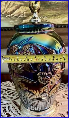 Vintage Dunbar Carnival Glass Floral Webbed Clematis 19 Table Lamp