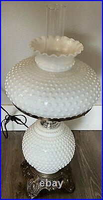 Vintage EF & EF Industries large Hobnail White Milk Glass Table Lamp 21 in #338