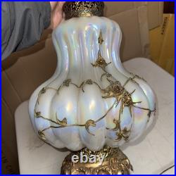 Vintage EF IDUSTRIES 1971 Opalescent Iridescent 3 way Table Lamp Rosette Onlay