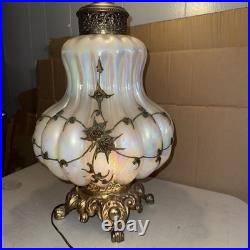 Vintage EF IDUSTRIES 1971 Opalescent Iridescent 3 way Table Lamp Rosette Onlay