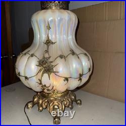 Vintage EF IDUSTRIES 1971 Opalescent Iridescent 3 way Table Lamp Rosette Onlay