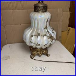 Vintage EF IDUSTRIES 1971 Opalescent Iridescent 3 way Table Lamp Rosette Onlay