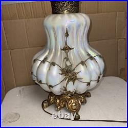 Vintage EF IDUSTRIES 1971 Opalescent Iridescent 3 way Table Lamp Rosette Onlay