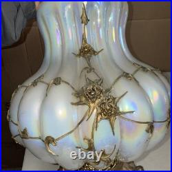 Vintage EF IDUSTRIES 1971 Opalescent Iridescent 3 way Table Lamp Rosette Onlay