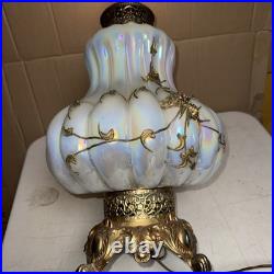 Vintage EF IDUSTRIES 1971 Opalescent Iridescent 3 way Table Lamp Rosette Onlay