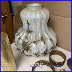 Vintage EF IDUSTRIES 1971 Opalescent Iridescent 3 way Table Lamp Rosette Onlay